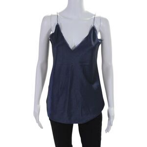 AOTC Womens Satin V-Neck Pullover Tank Top Blouse Blue Size 2